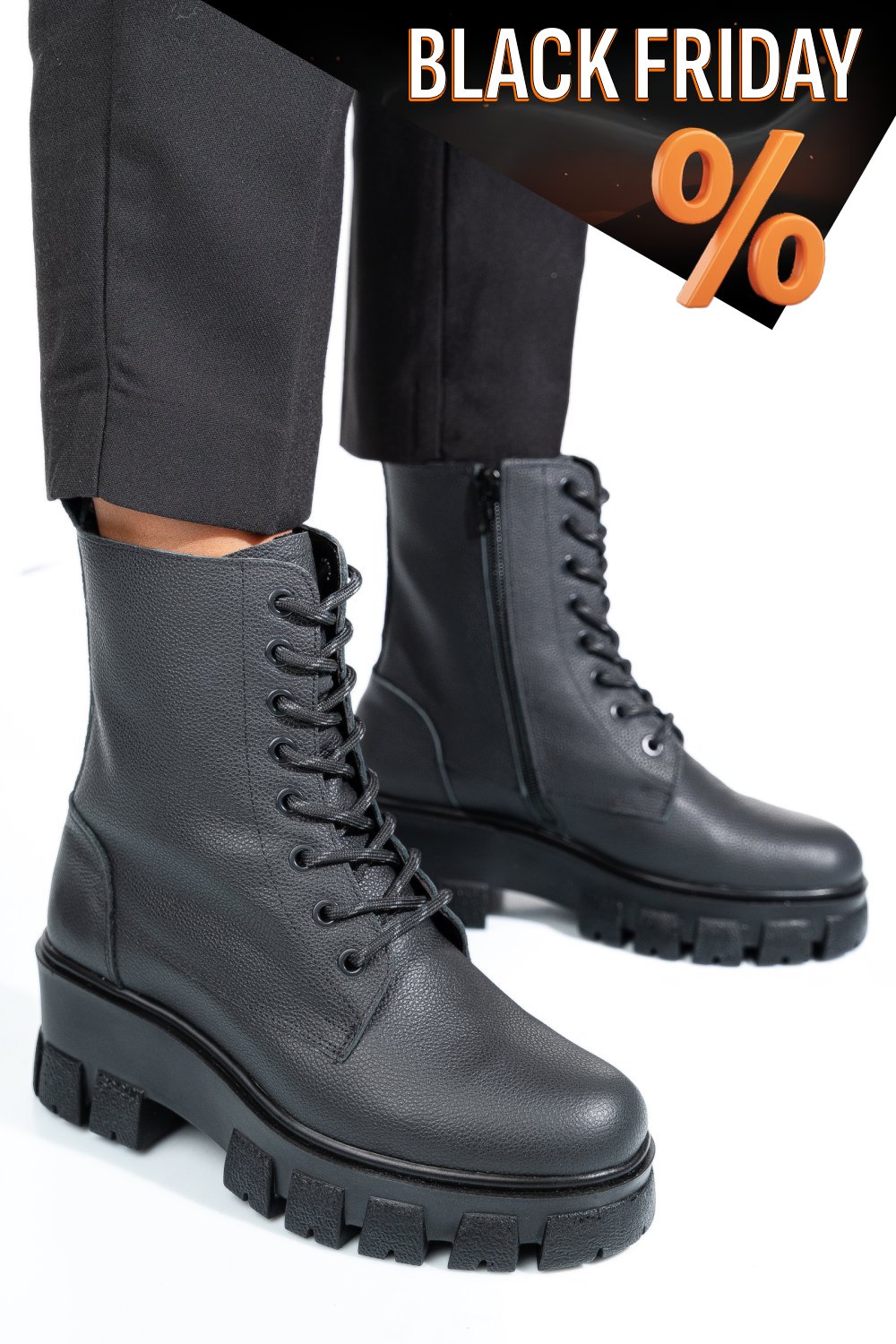 Fekete természetes bőr bakancs 1s7h55