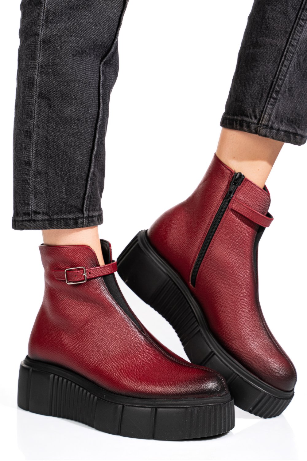 Bordó természetes bőr bakancs 4s7h301