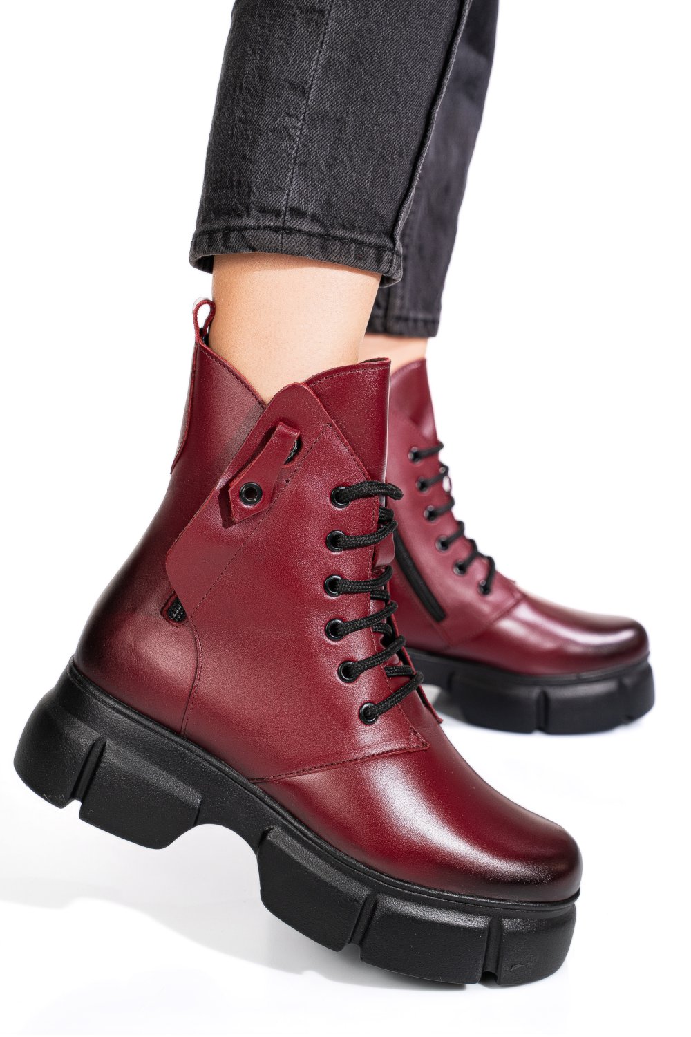 Bordó természetes bőr bakancs 9s7h63-a