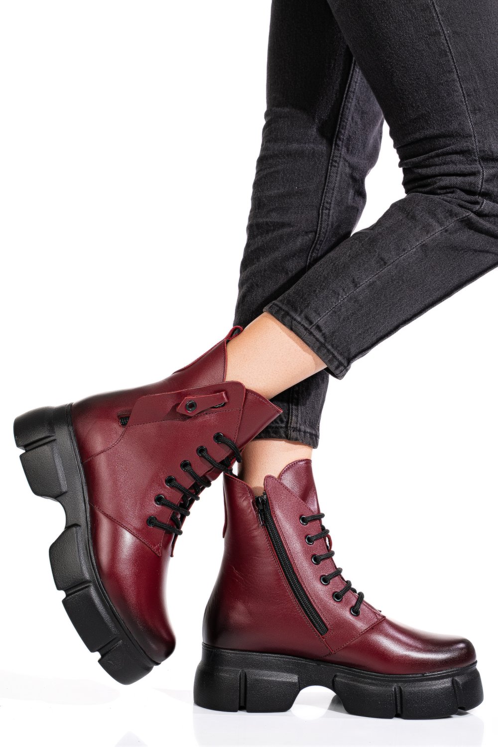 Bordó természetes bőr bakancs 9s7h63-a