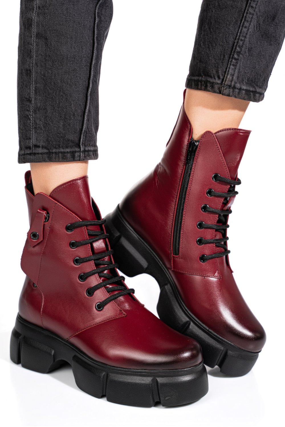 Bordó természetes bőr bakancs 9s7h63-a