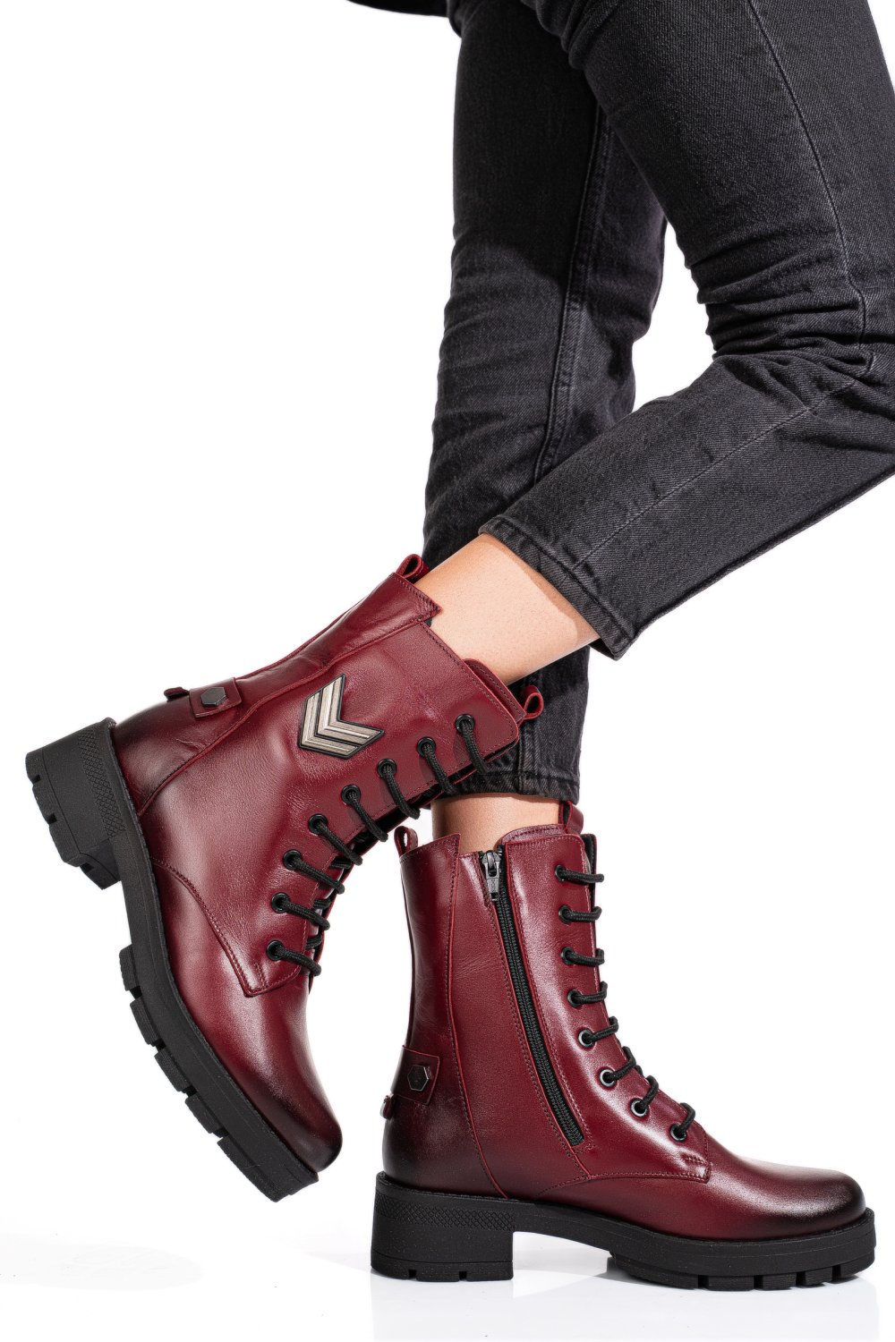 Bordó természetes bőr bakancs 9s7h54