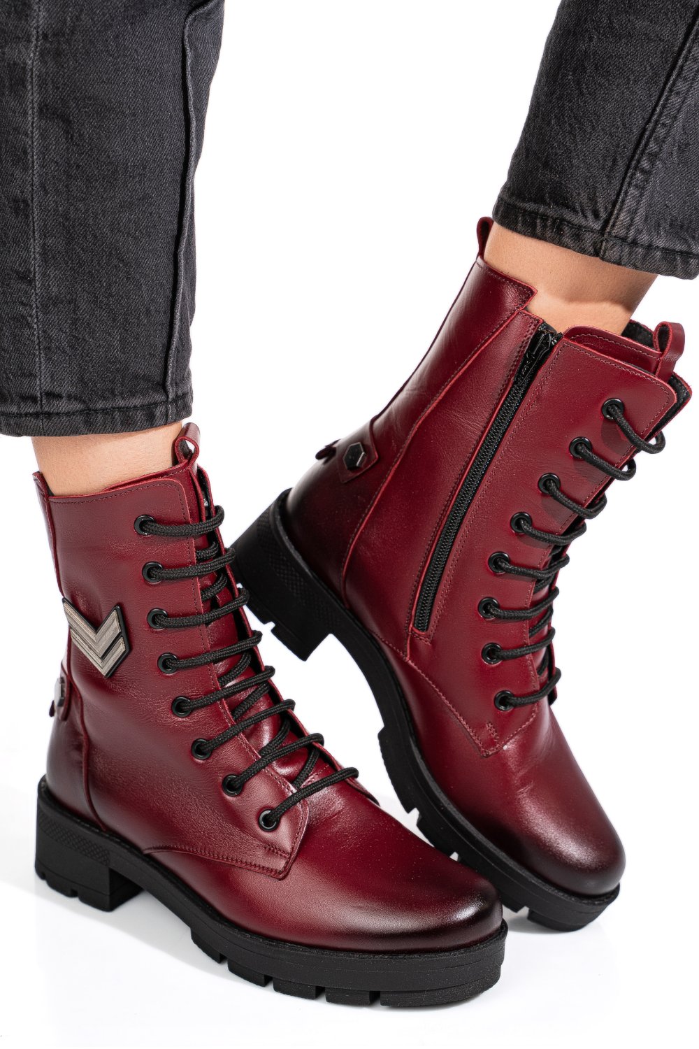 Bordó természetes bőr bakancs 9s7h54