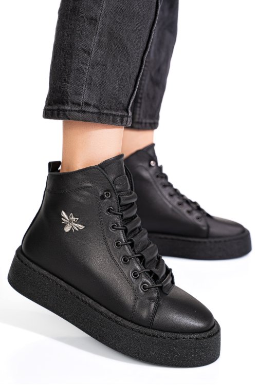 Fekete természetes bőr bakancs 6s7h66