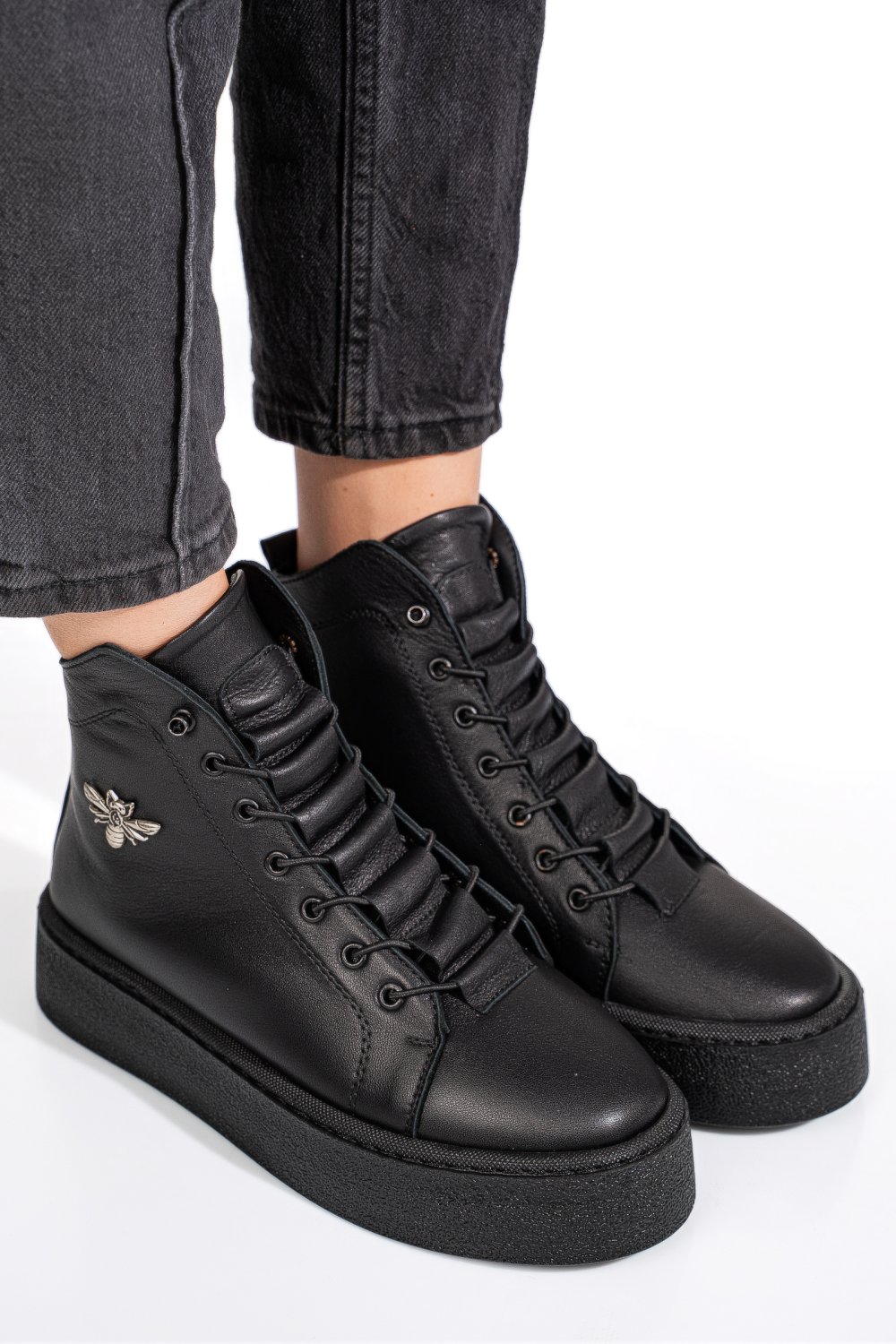 Fekete természetes bőr bakancs 6s7h66