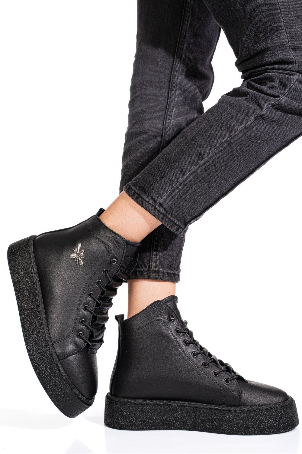 Fekete természetes bőr bakancs 6s7h66