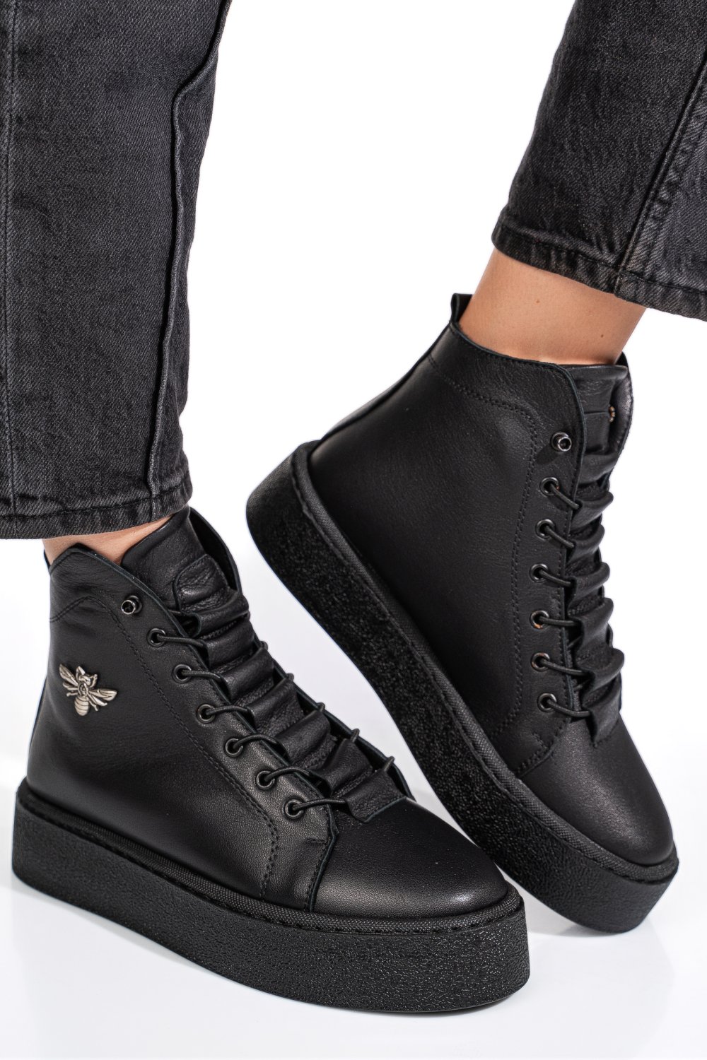 Fekete természetes bőr bakancs 6s7h66