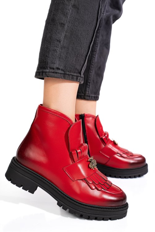 Piros természetes bőr bakancs 3s7h02