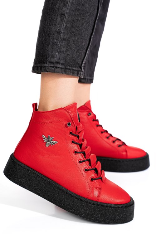 Piros természetes bőr bakancs 6s7h66