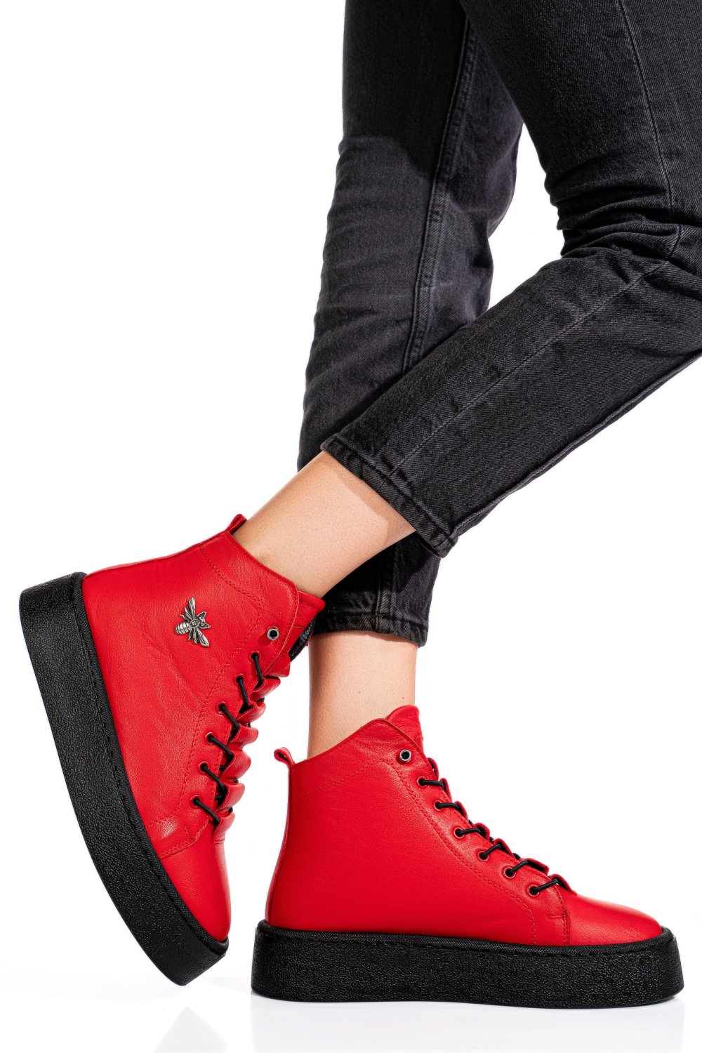 Piros természetes bőr bakancs 6s7h66