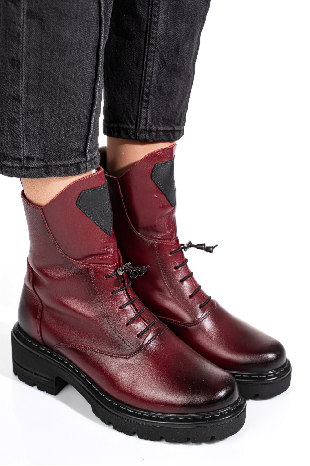 Bordó természetes bőr bakancs 9s7h60