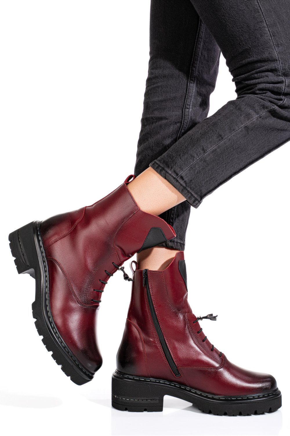 Bordó természetes bőr bakancs 9s7h60