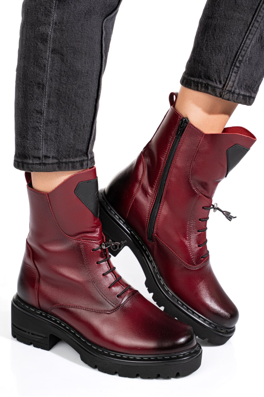 Bordó természetes bőr bakancs 9s7h60