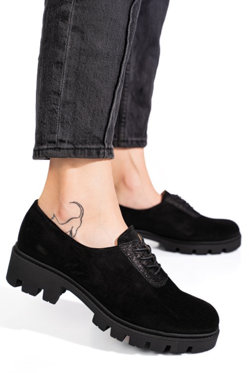 Fekete fordított bőr női lapos cipők 2s7h035b