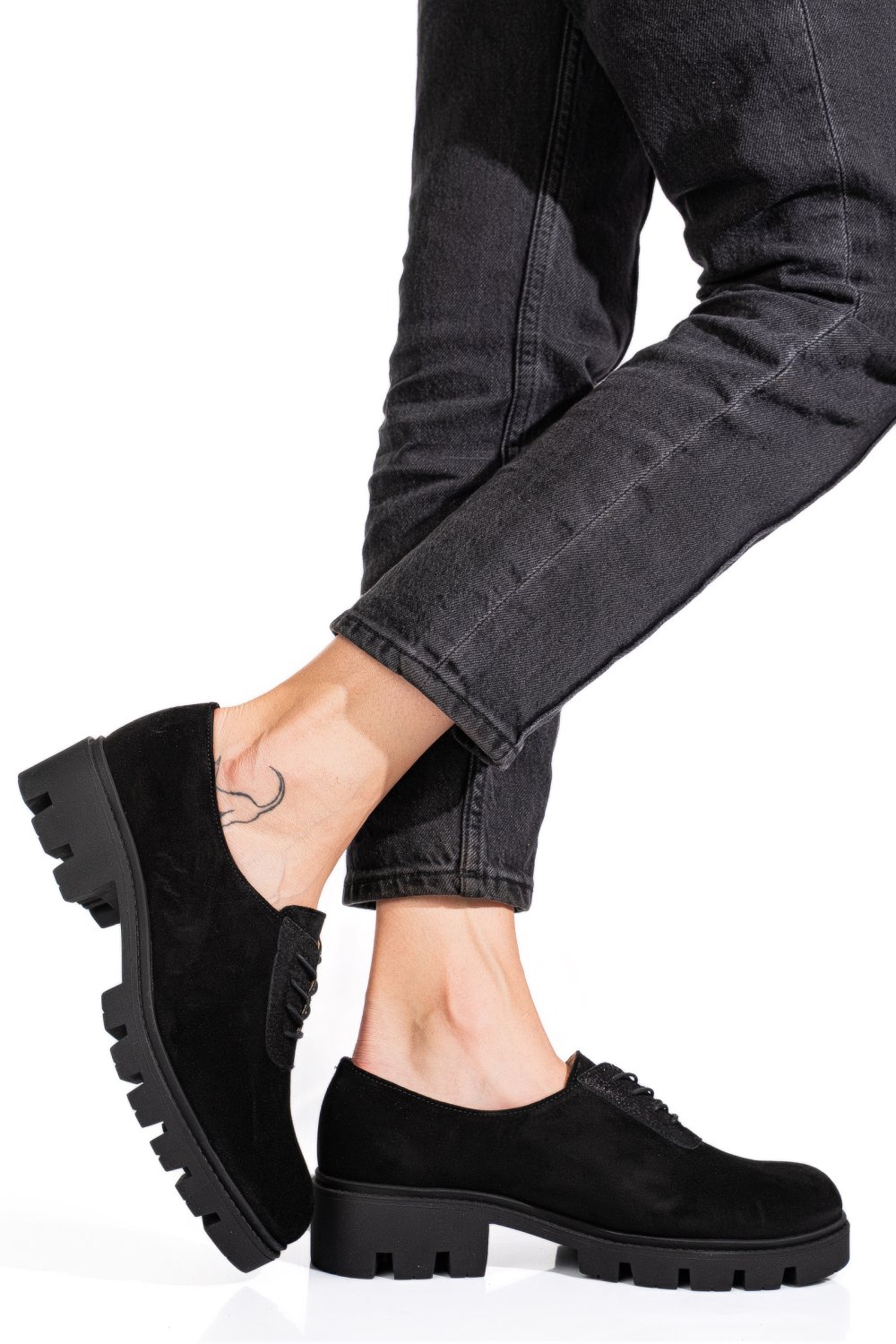 Fekete fordított bőr női lapos cipők 2s7h035b