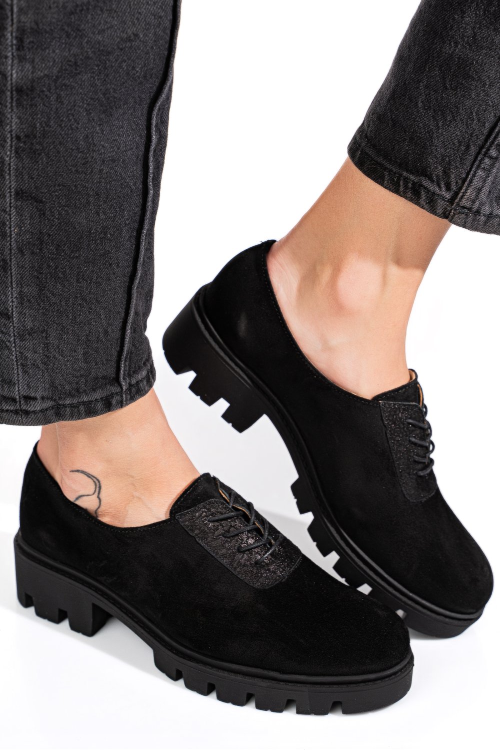 Fekete fordított bőr női lapos cipők 2s7h035b