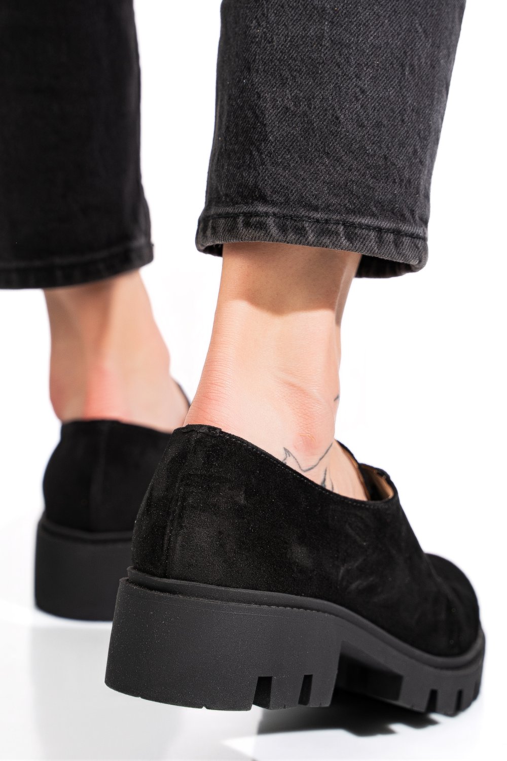 Fekete fordított bőr női lapos cipők 2s7h035b