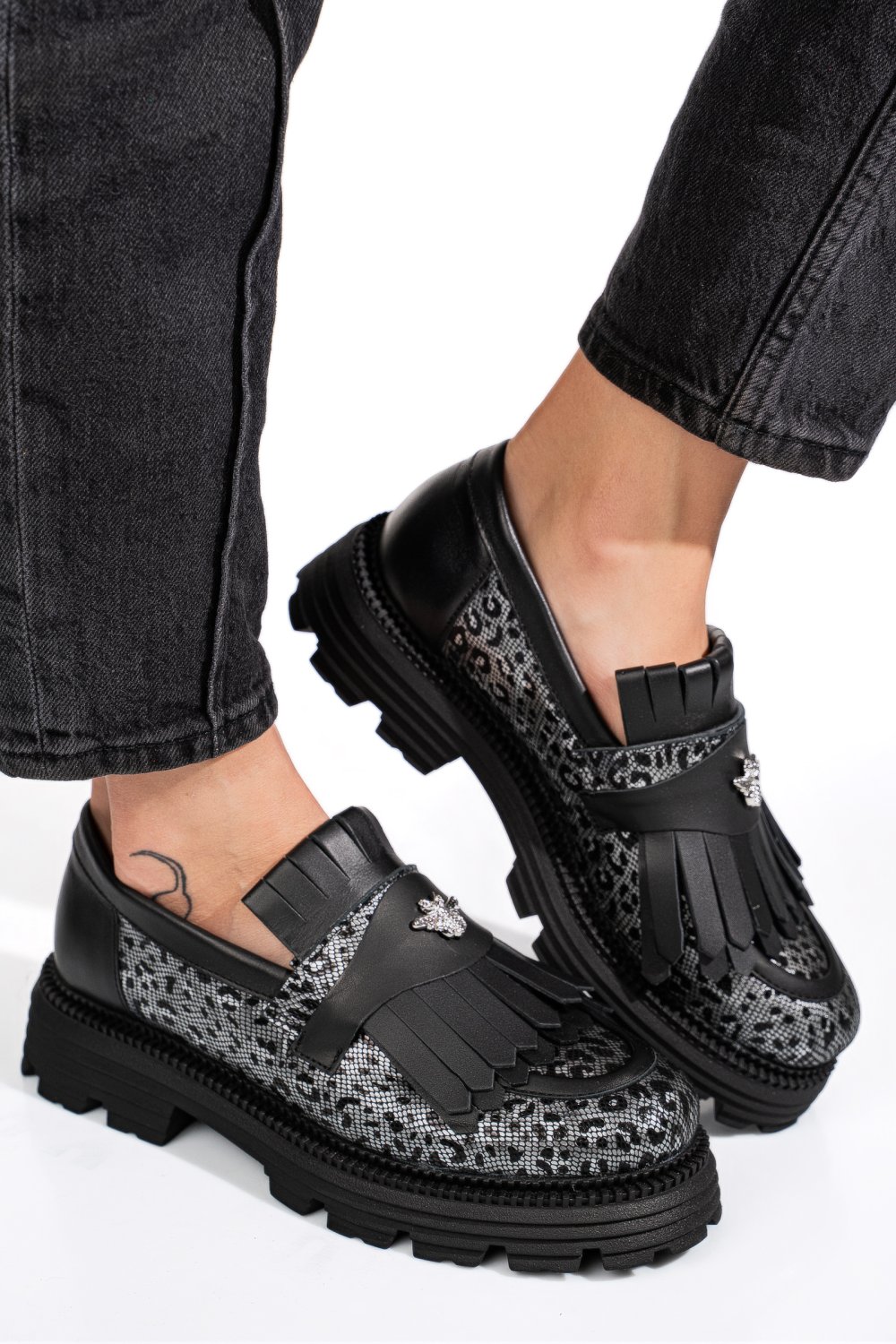 Szürke természetes bőr női lapos cipők 3s7h95