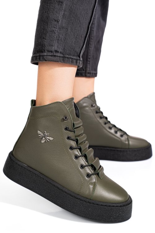 Khaki természetes bőr bakancs 6s7h66