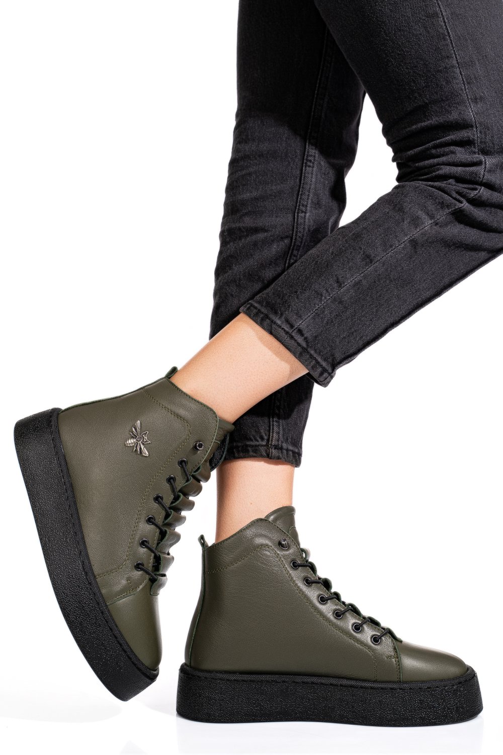 Khaki természetes bőr bakancs 6s7h66