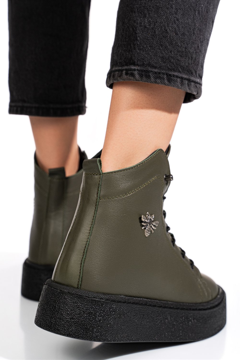 Khaki természetes bőr bakancs 6s7h66