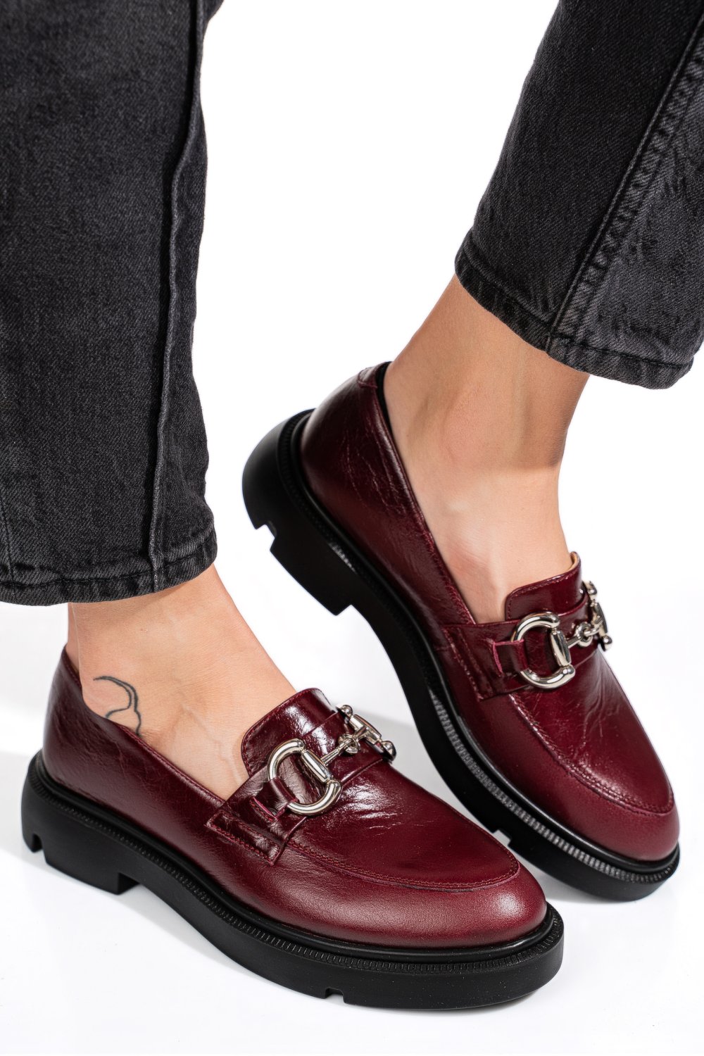 Bordó természetes bőr női lapos cipők 1s7h243