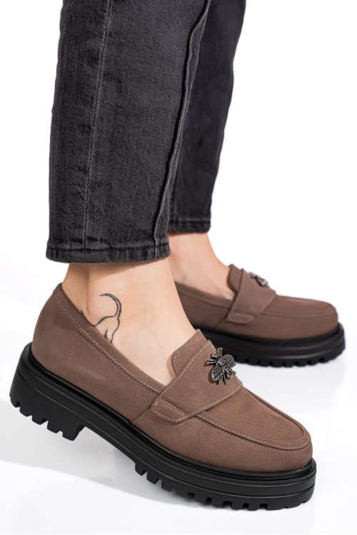 Bézs természetes bőr női lapos cipők 1s7h350