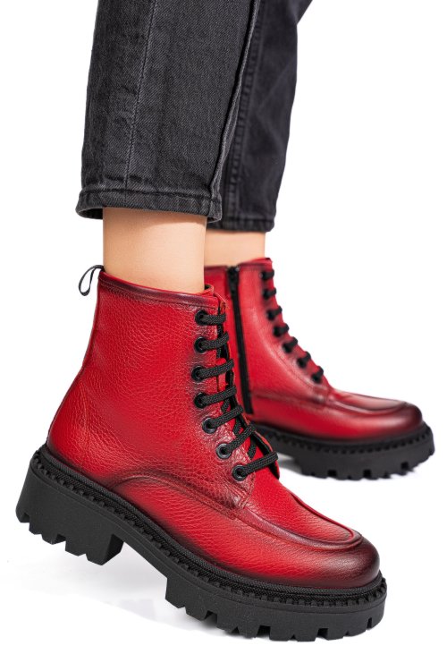 Piros természetes bőr bakancs 4s7h35