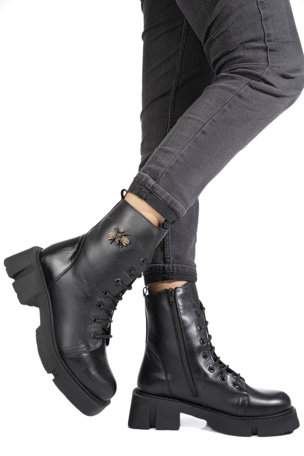 Fekete természetes bőr bakancs 9s7h71