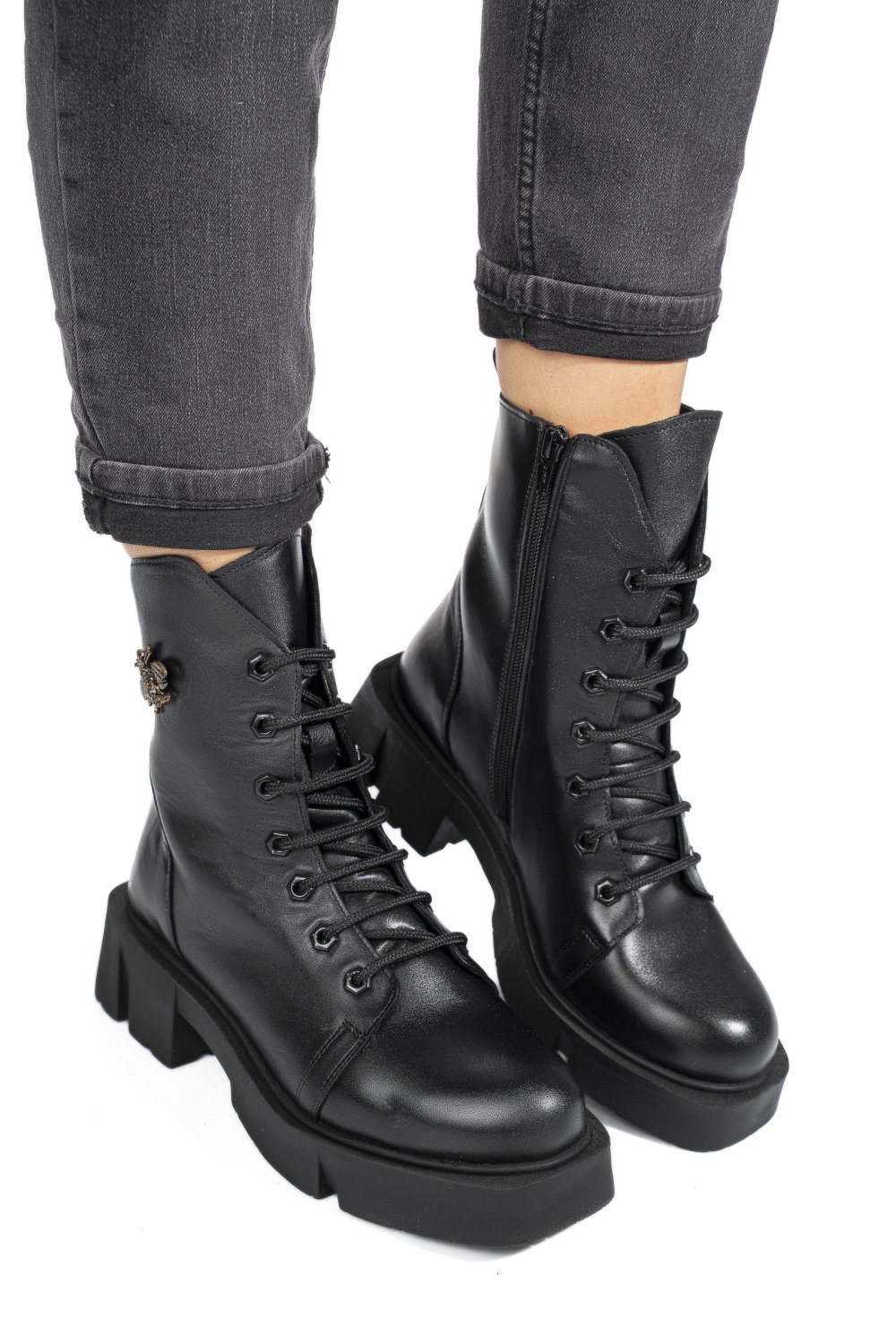 Fekete természetes bőr bakancs 9s7h71