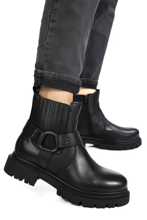 Fekete természetes bőr bakancs ws7hh-404h27