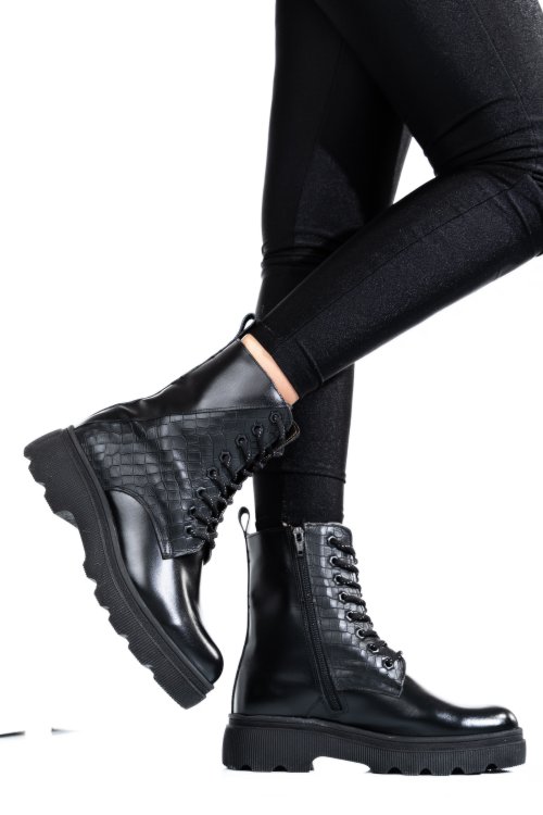 Fekete természetes bőr bakancs 1s7h50lib