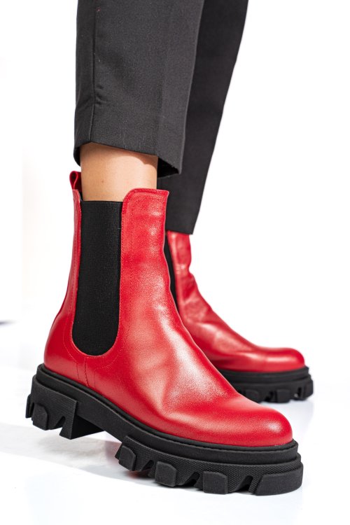 Piros természetes bőr bakancs 2s7h25