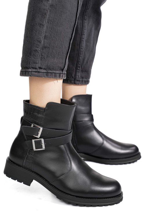 Fekete természetes bőr bakancs 0s7h80-ii