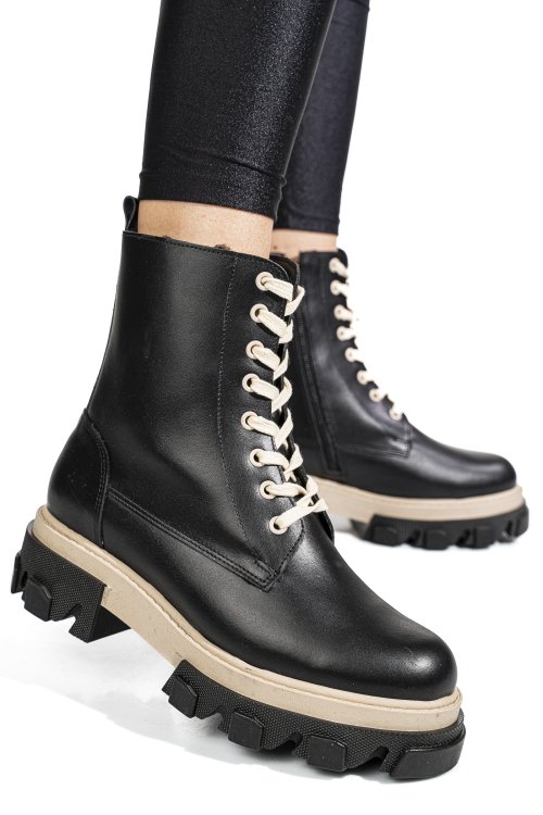 Fekete természetes bőr bakancs 1s7h24