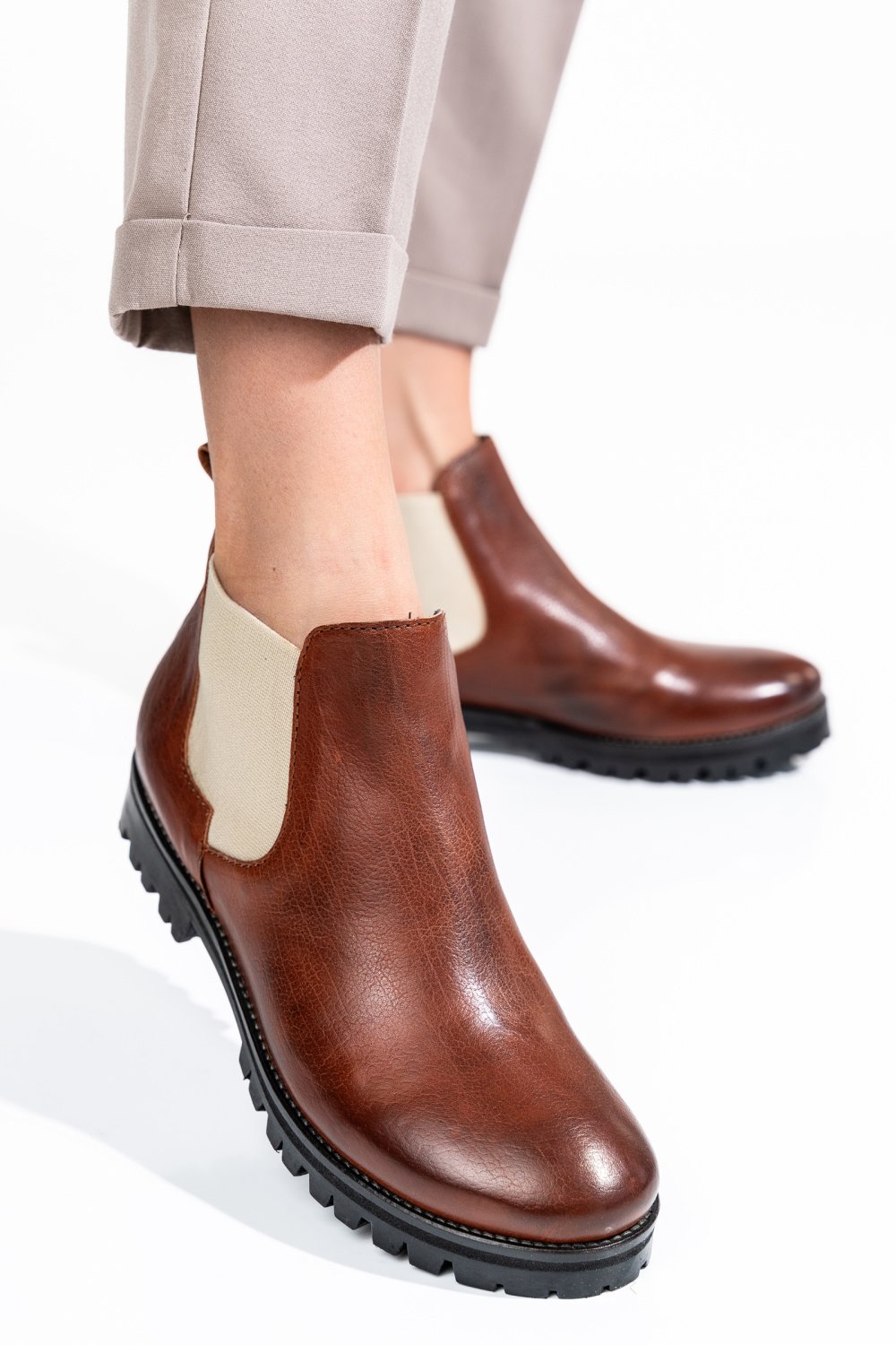 Barna természetes bőr bakancs 4s7h6-673-130