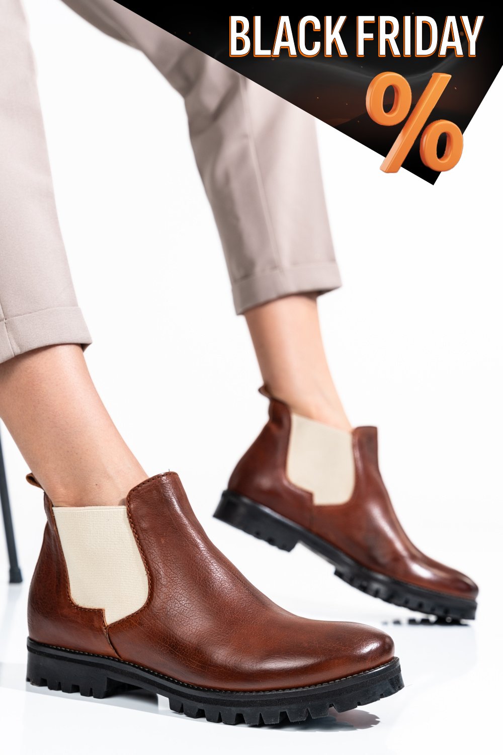 Barna természetes bőr bakancs 4s7h6-673-130