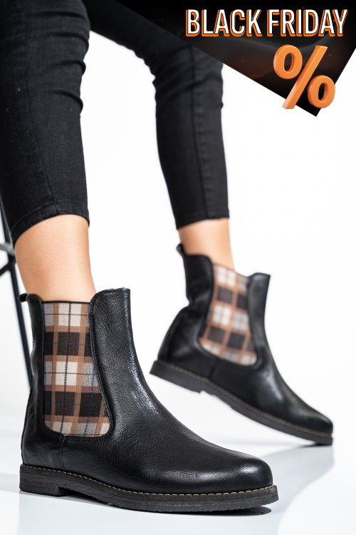 Fekete természetes bőr bakancs 5s7h356