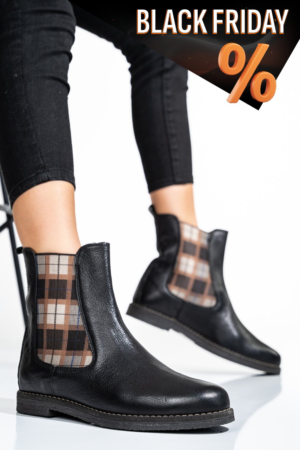 Fekete természetes bőr bakancs 5s7h356