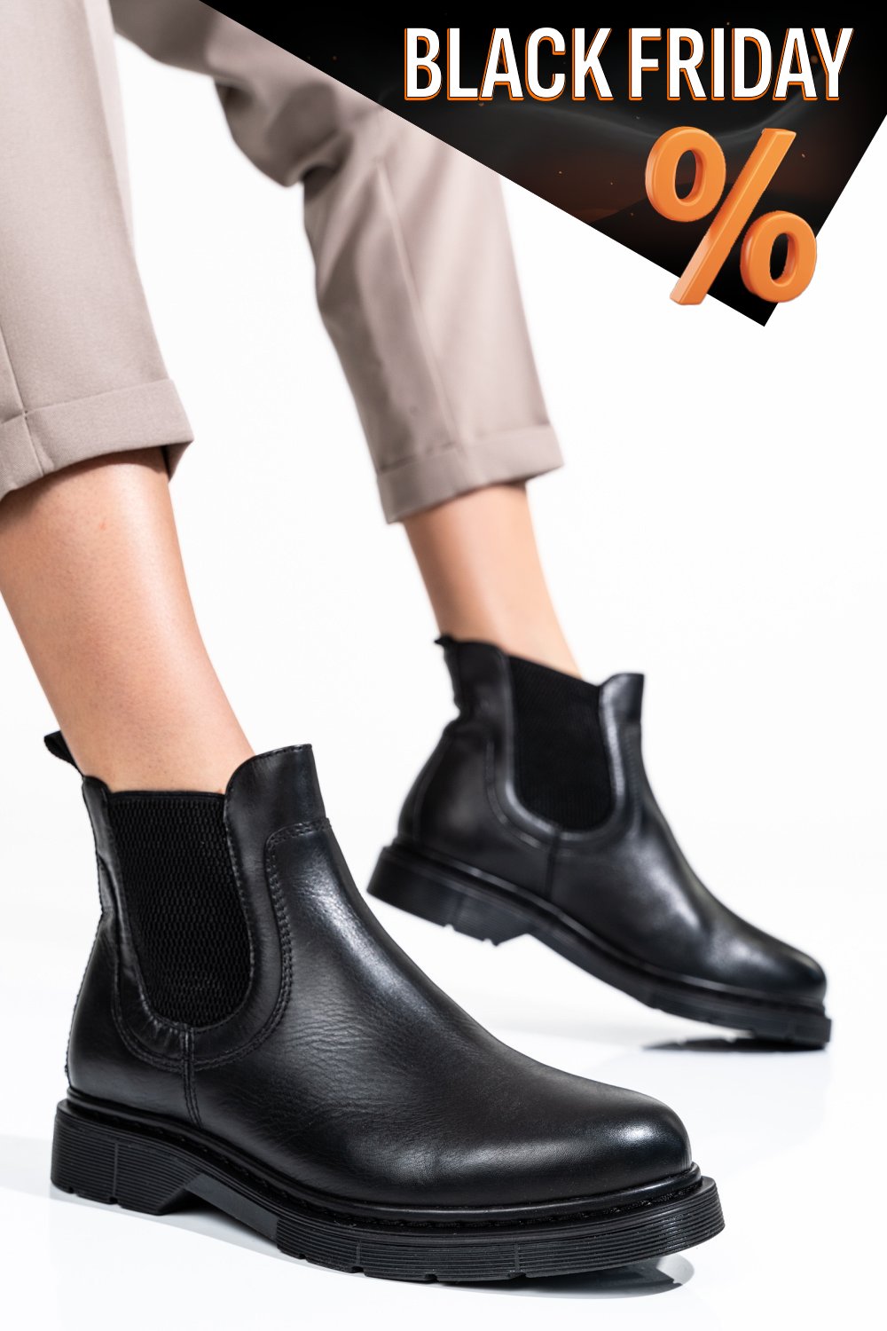 Fekete természetes bőr bakancs ws7hh-294h03