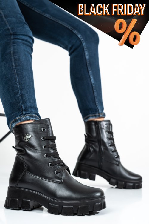 Fekete természetes bőr bakancs 9s7h52