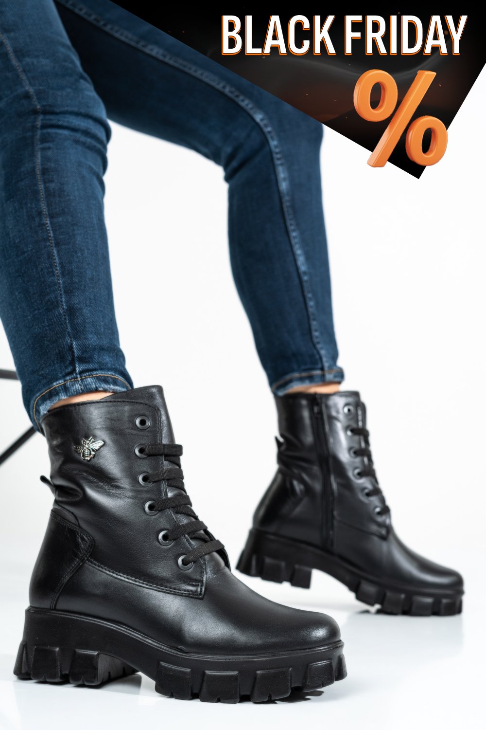 Fekete természetes bőr bakancs 9s7h52