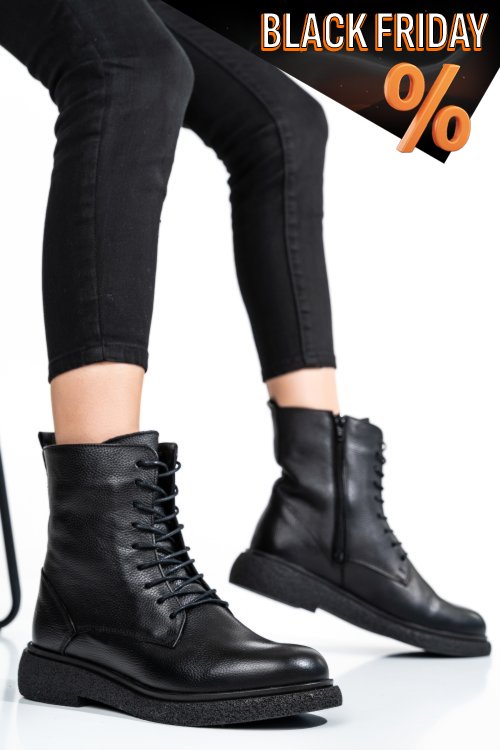 Fekete természetes bőr bakancs 2s7h32-002sfl