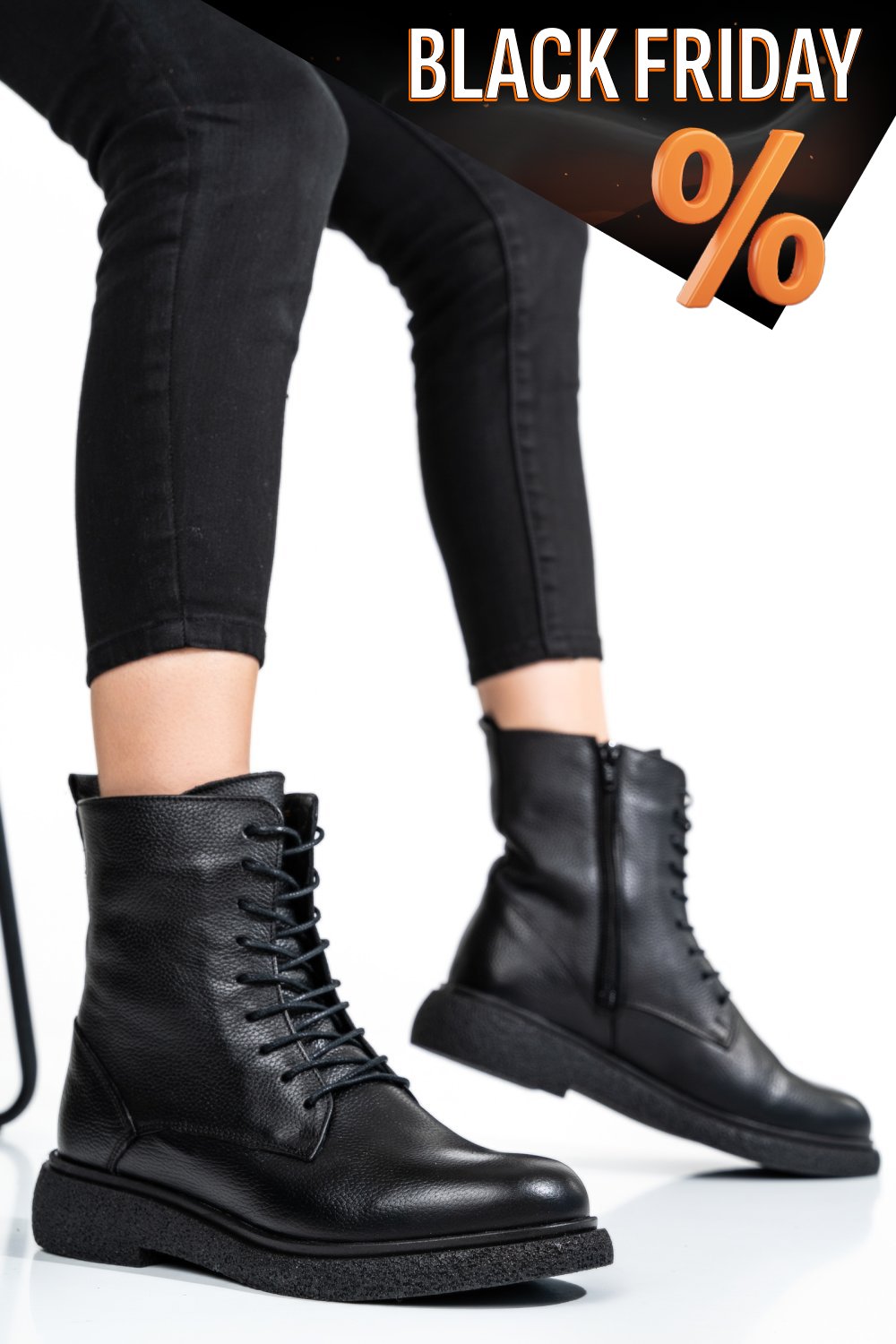 Fekete természetes bőr bakancs 2s7h32-002sfl