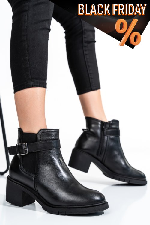 Fekete természetes bőr bokacsizma 2s7h32-025np