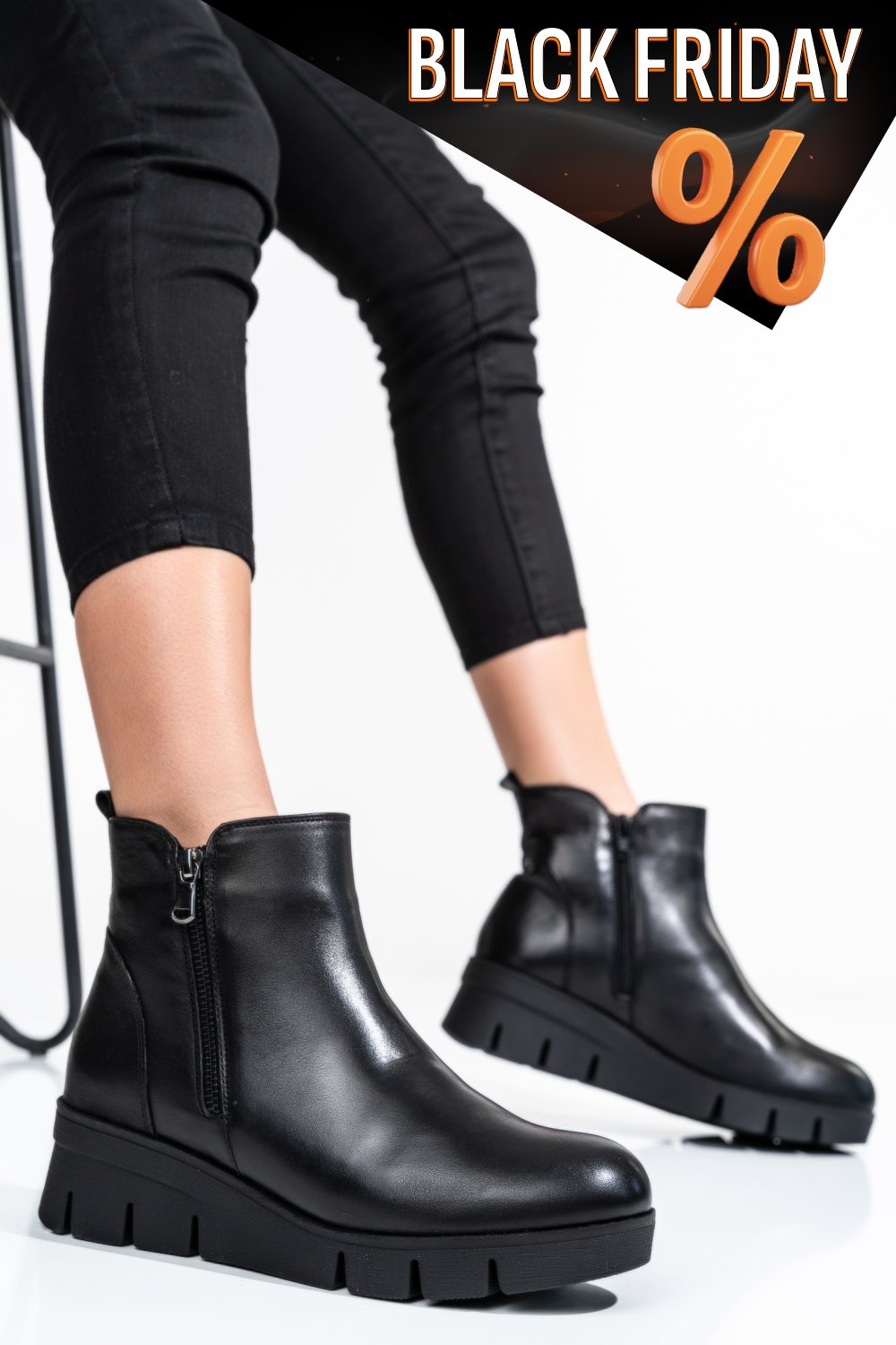 Fekete természetes bőr bakancs 2s7h32-023np