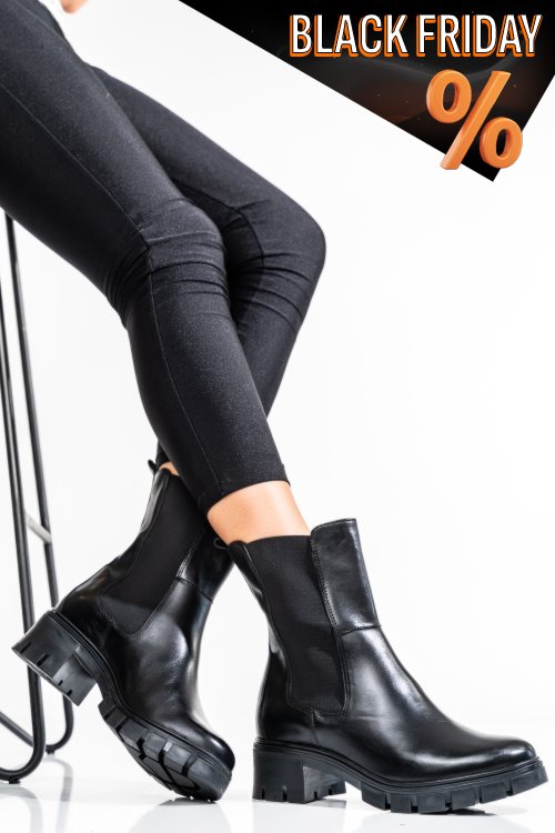 Fekete természetes bőr bakancs vs7hb08-3202