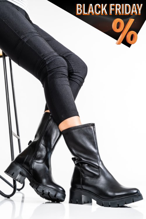 Fekete természetes bőr bakancs vs7hb08-3203