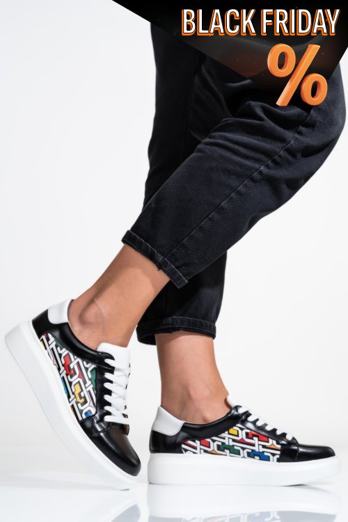 Fekete természetes bőr sport cipők 3s7h000