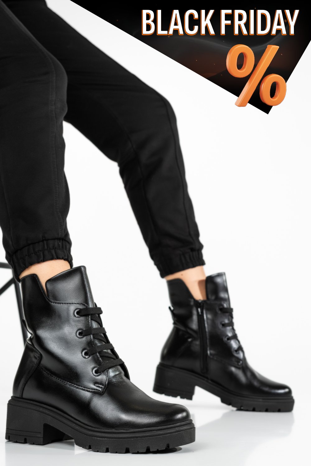 Fekete természetes bőr bakancs 9s7h48